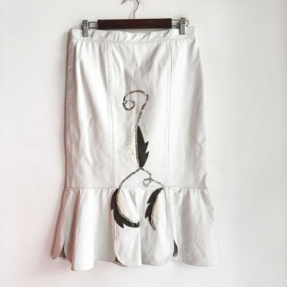 Kristin P Fashions Dresses & Skirts - Vintage Kristin P Fashions White Leather Embroidered Sequin Skirt 10